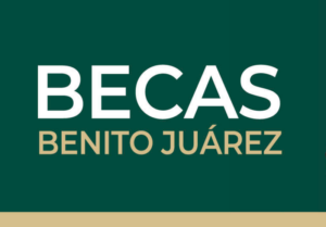 La imagen destacada para este texto sobre las Becas Benito Juárez es el logro de este proyecto. Letras blancas y cafés claras sobre un fondo verde bandera con una franja inferior Ceferinos clara.