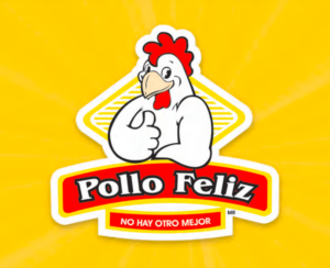 Para este texto sobre la historia detrás del Pollo Feliz tenemos su logo, que es un gallo con un letrero rojo en donde se lee el nombre del negocio, con un fondo amarillo.