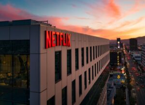 Como imagen destacada para este texto sobre la sociedad entre Netflix y Microsoft tenemos una fotografía en la que vemos el logo de de la empresa de streaming sobre la fachada de un edificio.