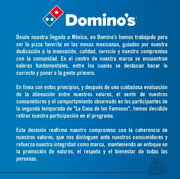 Domino's comunicado