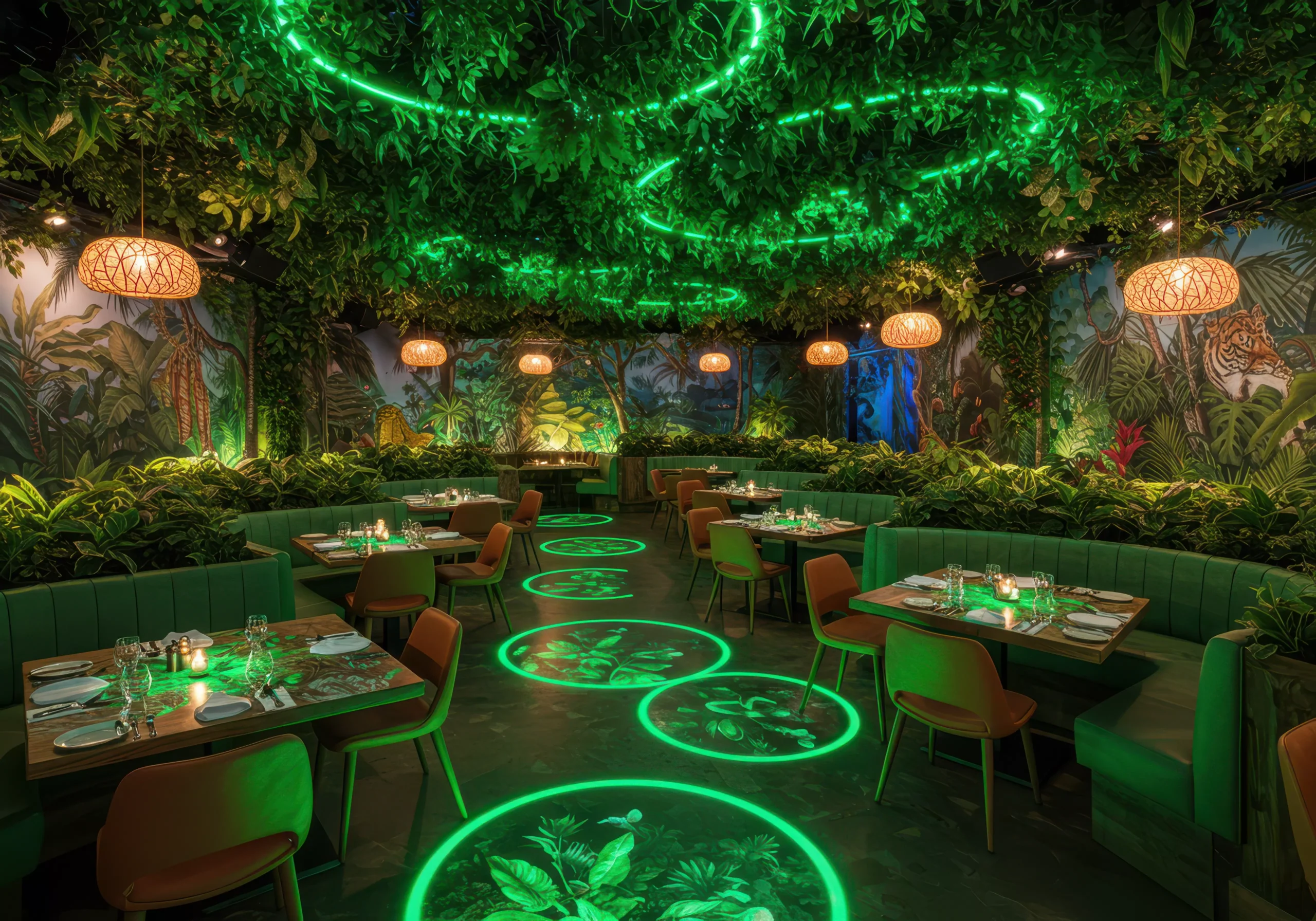 Como imagen destacada para este texto en el que hablamos de las experiencias inmersivas en las franquicias, tenemos una fotografía ilustrativa de un restaurante con temática de selva.